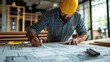 © เลิศลักษณ์ ทิพชัย - Foreman leading discussion with architect, design or repair of new apartment in focus, banner-ready background with professional style.