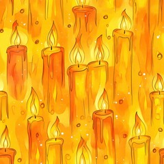 Aufkleber - Glowing candles and fairy lights create a warm, dynamic doodle pattern in vibrant yellow and orange tones