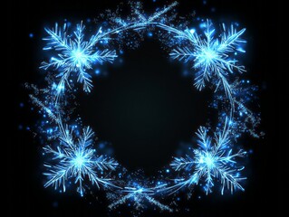 Wall Mural - Glowing Blue Snowflake Wreath Winter Design