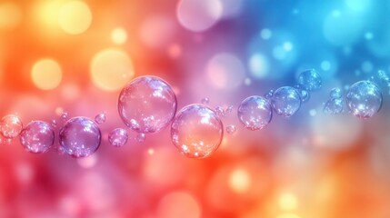 Canvas Print - Colorful bubbles float on vibrant bokeh background.