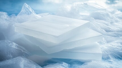 Wall Mural - Stack translucent blocks, nestled plastic folds.