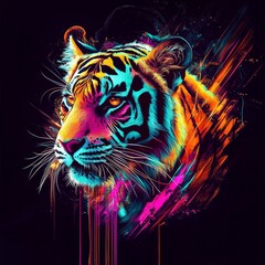  A stunning digital creation of a tiger enveloped in neon glitch aesthetics.