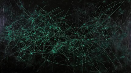 Abstract Teal Network Structure on Dark Background Intricate Web of Lines and Connections Digital Art Painting
