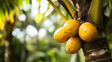 Wall Mural - Yellow Coconuts Hanging on a Palm Tree