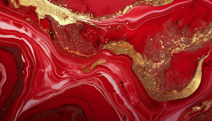 Wall Mural - abstract red marble texture with gold splashes red luxury background with gold dots splashes veines