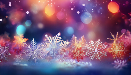Wall Mural - colorful shiny iciness history with snowflakes and bokeh mild