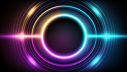 Wall Mural - futuristic neon circle abstract background with vibrant light effects  illustration