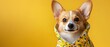 © POOM - Cute Corgi in Colorful Raincoat Against Bright Yellow Background
