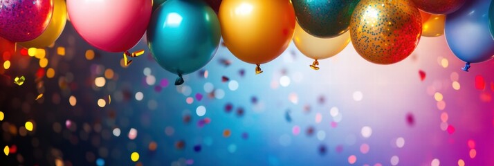 Poster - Colorful balloons and confetti create a vibrant backdrop for festive celebrations and joyful occasions in any setting. Generative AI