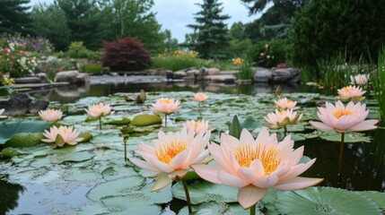 Sticker - Pink Water Lilies in a Serene Pond