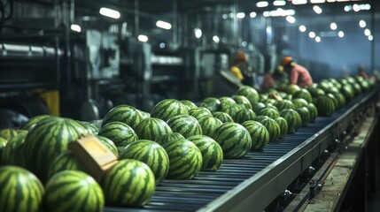 Wall Mural - Watermelon Conveyor Belt in a Modern Factory