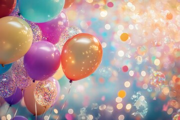 Poster - Colorful balloons and festive confetti create a vibrant backdrop for joyous celebrations and special events. Generative AI