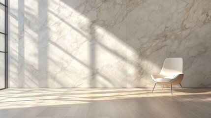 Wall Mural - Modern living room with armchair and sunlight illuminating marble wall