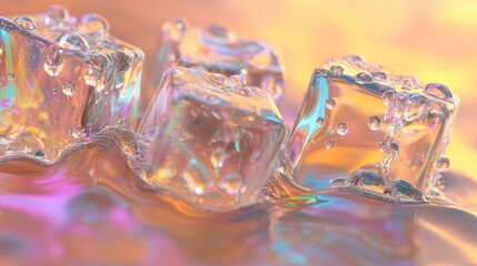 Wall Mural - Iridescent Ice Cubes in a Shimmering Liquid