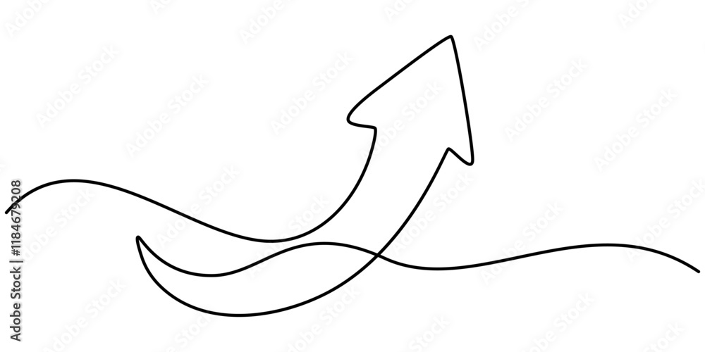 Line Going Right Arrow pointing right, line continuous drawing vector. One line Arrow ...