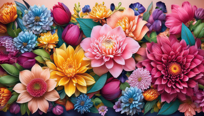vibrant floral patterns with blooms and buds adding texture to a bright background design