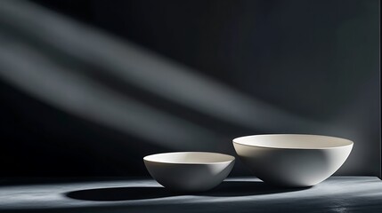 Poster - Two white ceramic bowls in dramatic light.