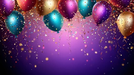 Poster - Festive balloons and confetti create a vibrant atmosphere for joyful celebrations and fun gatherings. Generative AI