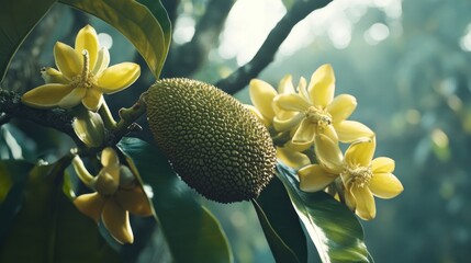 Wall Mural - Jackfruit Branch with Yellow Flowers