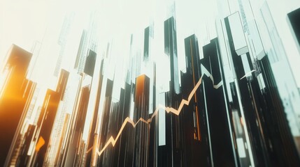 Poster - A D-rendered stock market chart with arrows pointing upward and downward, symbolizing the highs and lows of market trends, isolated on a white background.