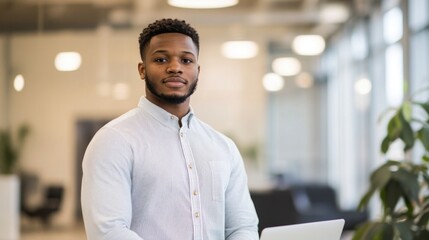 Canvas Print - Modern Professional Man in Office Setting with Laptop