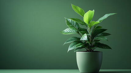 A single plant in a minimalist pot representing growth and peaceful living with blurred empty space on the side for a calming and tranquil atmosphere

