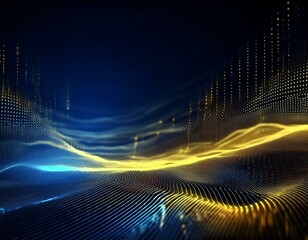 Wall Mural - abstract dark blue yellow digital particle wave and light background animation cyber or technology background