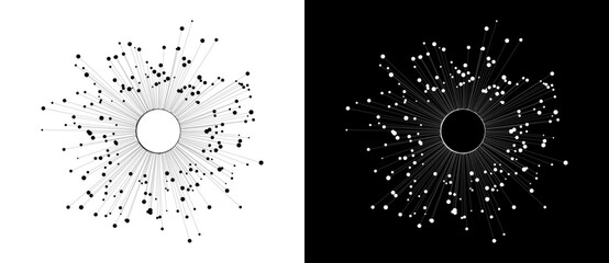 Leinwandbilder - Abstract background with lines and dots in circle. Art design BIG DATA or network concept. Black lines on a white background and white lines on the black side.