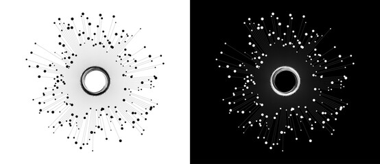 Leinwandbilder - Abstract background with lines and dots in circle. Art design BIG DATA or network concept. Black lines on a white background and white lines on the black side.