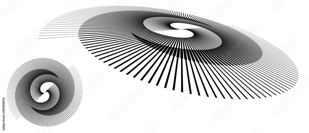 Spiral with black lines as dynamic abstract vector background or logo ...