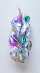 Wall Mural - holographic iridescent fluid shape swirling and flowing on white background