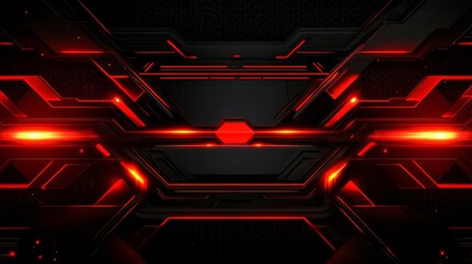 Wall Mural - Geometric lines and shapes glowing red on a black background create an abstract and futuristic design