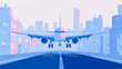 © Agustin - Passenger airplane landing in city airport runway with skyline on background