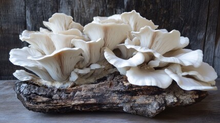 Wall Mural - Oyster Mushrooms on a Rustic Branch