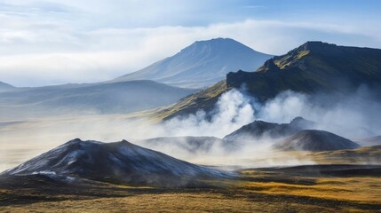 Canvas Print - Icelandic Landscape with Volcanic Steam