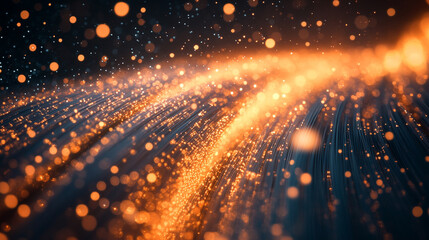 Wall Mural - Close-up of glowing optical fiber cable radiating vibrant blue and white light against a sleek black background symbolizing data connectivity speed communication technology innovation and limitless po