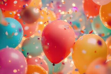 Poster - Colorful balloons and confetti create a vibrant atmosphere for celebrations and joyful gatherings. Generative AI
