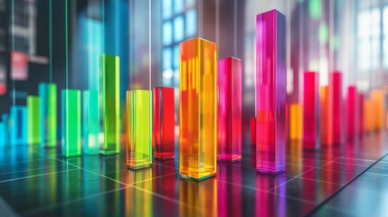Poster - A detailed D bar chart displaying investment growth, with bars in vibrant colors and a sleek glass-like finish, highlighting the importance of data in financial decisions.