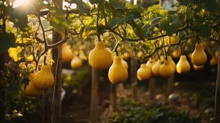 Wall Mural - Golden Gourds Hanging in Sunlight