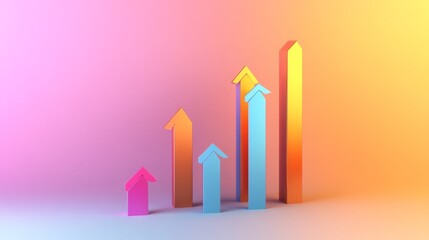 Aufkleber - A dynamic D bar graph with arrows pointing upward, set against a gradient background, symbolizing data trends, economic growth, and financial success.