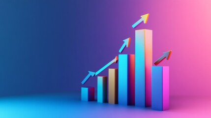 Aufkleber - A dynamic D bar graph with arrows pointing upward, set against a gradient background, symbolizing data trends, economic growth, and financial success.