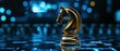 © Alexej - A golden chess knight piece on a checkerboard surface, close-up, symbolizing intellect and strategy