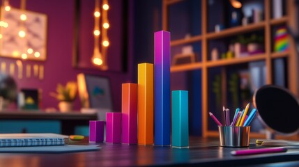 Poster - A modern bar graph displaying quarterly revenue growth, with vibrant bars and an elegant layout, symbolizing success in business finance.