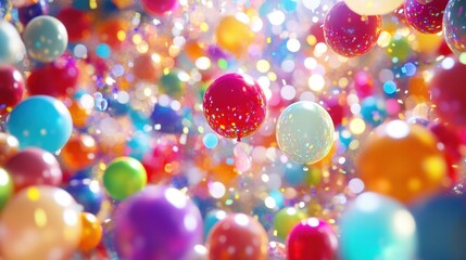 Poster - Colorful party decorations with festive balloons and vibrant confetti create a joyful atmosphere for celebrations. Generative AI