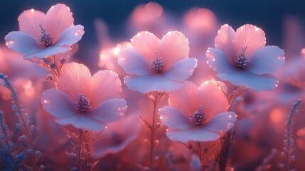 Sticker - Glowing pink flowers at dusk.