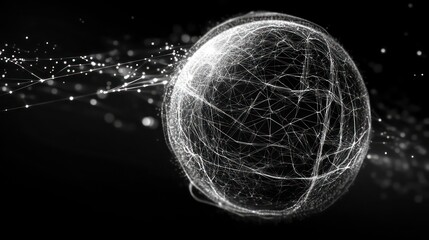 Leinwandbilder - Abstract glowing sphere with connecting lines and particles on black background.