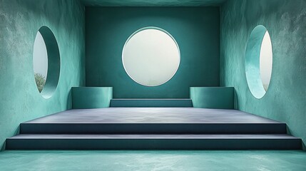 Wall Mural - Minimalist Stage with Circular Windows in a Modern Interior Design for Contemporary Spaces