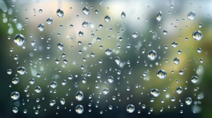 Wall Mural - Close-Up of Raindrops on Window with Blurred Green Background