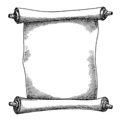Wall Mural - old scroll with detailed texture in black and white outline line art drawing isolated