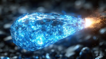 Wall Mural - Blue fire comet space rock burning dark background